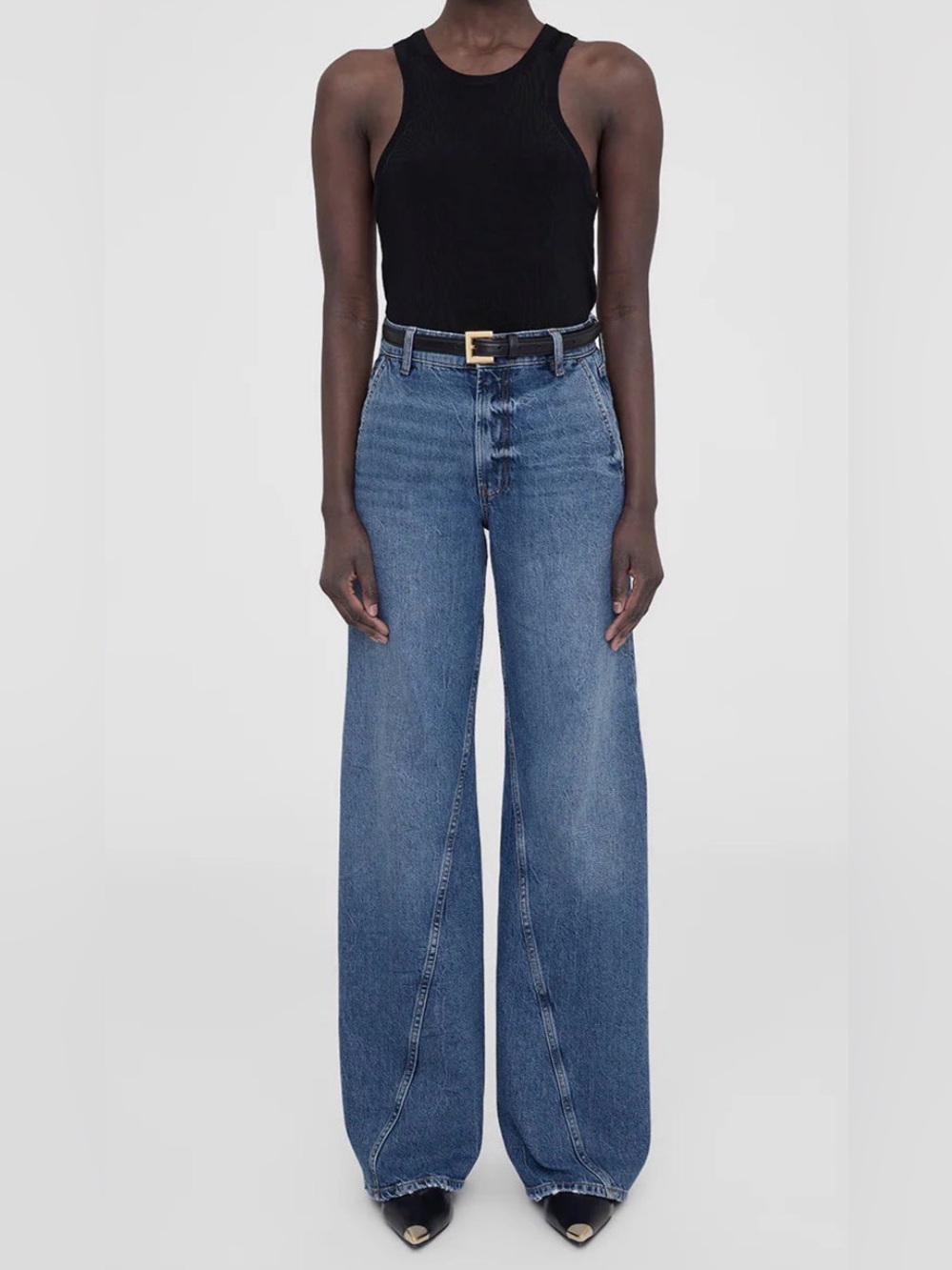 Anine Bing Mid-Blue High-Rise Wide-Leg Jeans